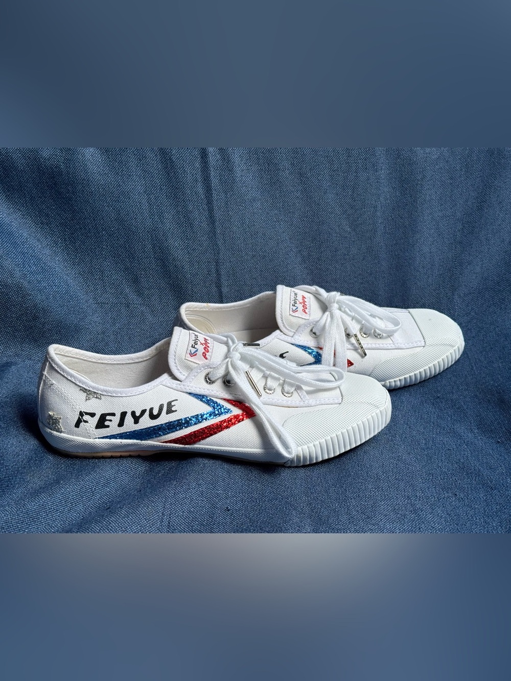 Feiyue Fe Lo 1920 x Poppy Canvas Shoes Womens Size 10 White Glitter
